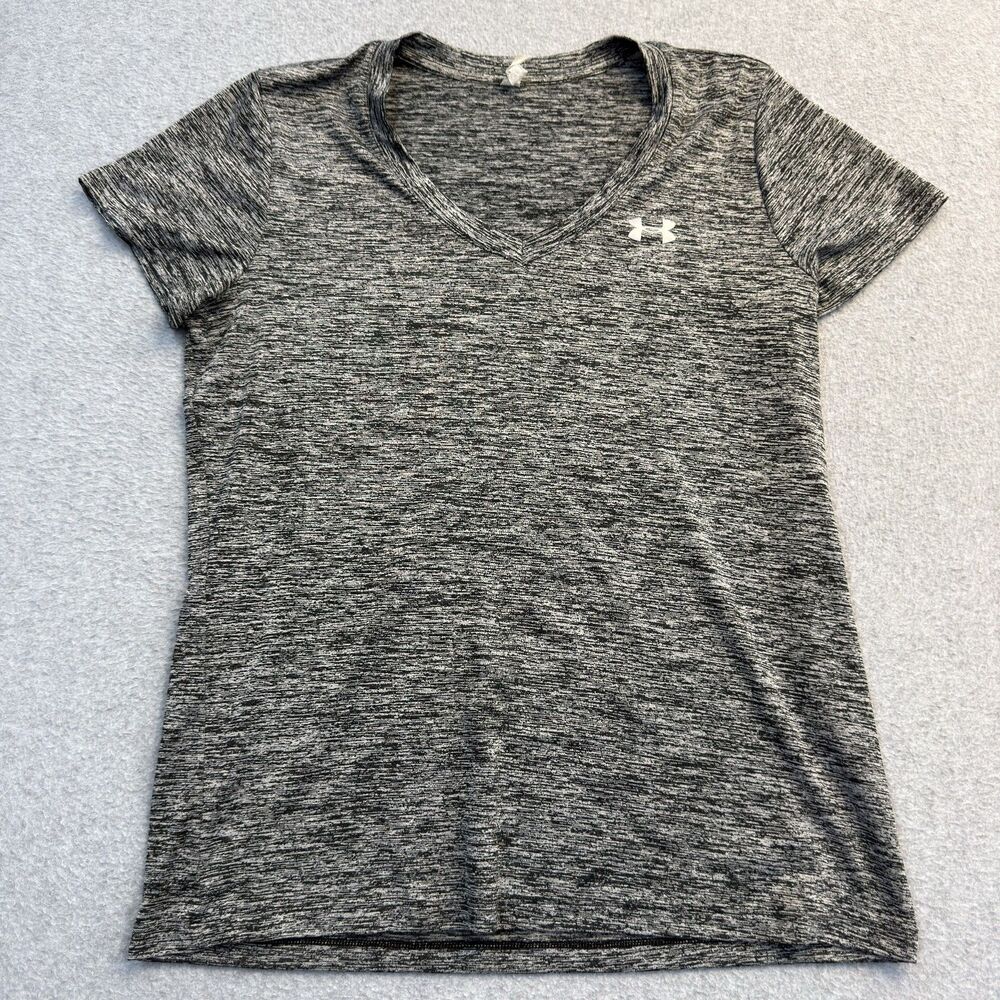 Under Armor Shirt Womens Medium Black White Heat Gear Short Sleeve Round Neck